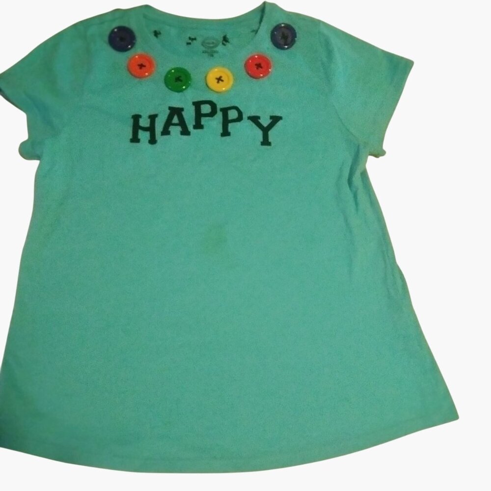 Wonder Nation Happy Graphic T Shirt Colorful Buttons XXL 2XG Girls Costume